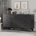 Dresser for Bedroom, Wide Wood 9 Drawer Modern Chest of Drawers with X-Shaped Sturdy Base, Double Dresser Closet Clothes Storage Organizer, Wooden TV Stand for Living Room, Hallway, Black