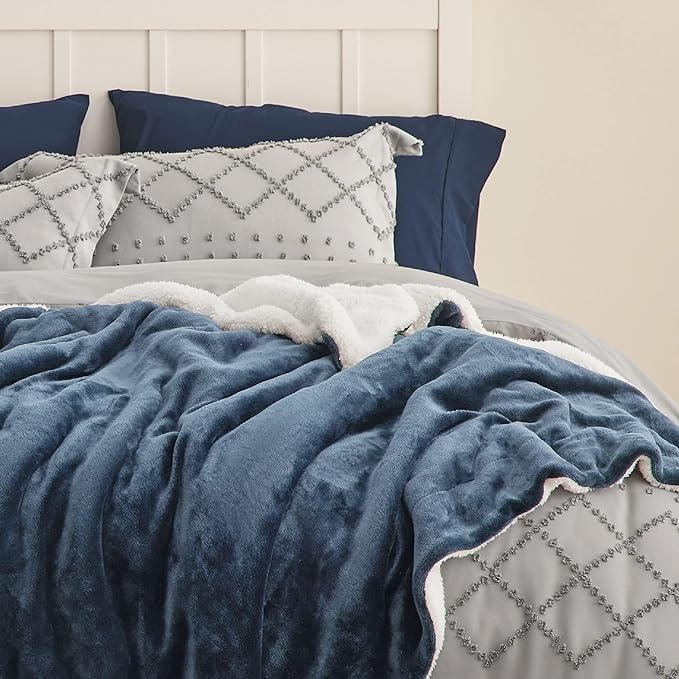 Bedsure GentleSoft Sherpa Fleece Throw Blanket for Couch - Thick and Warm Throw for Women and Men, Soft Fuzzy Plush Blanket for Winter, Slate Blue, 50x60 Inches