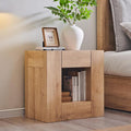 OKD 24'' Modern Nightstands Set of 2, Large Wooden End Table with Charging Station & Drawer & Storage Shelf, Rustic Square Bedside Table for Bedroom, Living Room, Wood Thick Design,Natural Oak