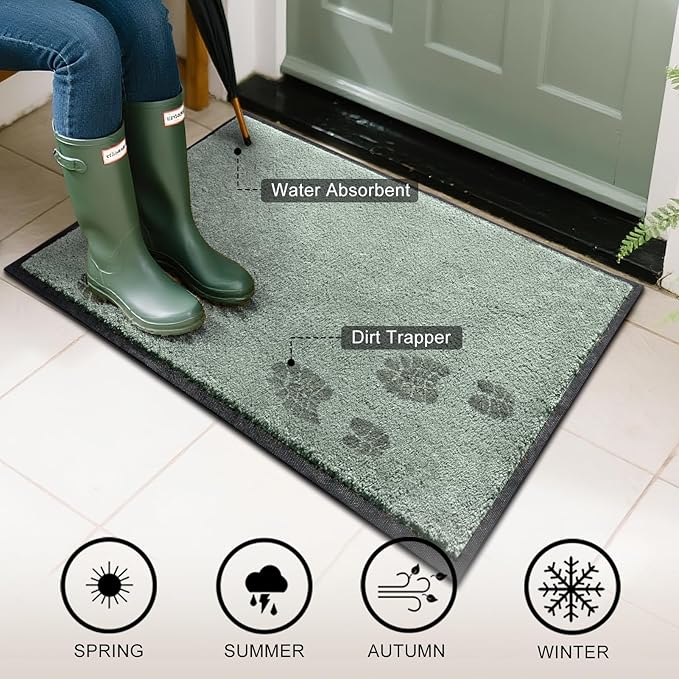 Mibao Dirt Trapper Door Mat for Indoor Outdoor, Waterproof All-Season, All-Weather Doormat, Heavy Duty Non-Slip Entrance Rug, Low Profile Absorbent Entrance Mat Carpet, 48" x 36", Green
