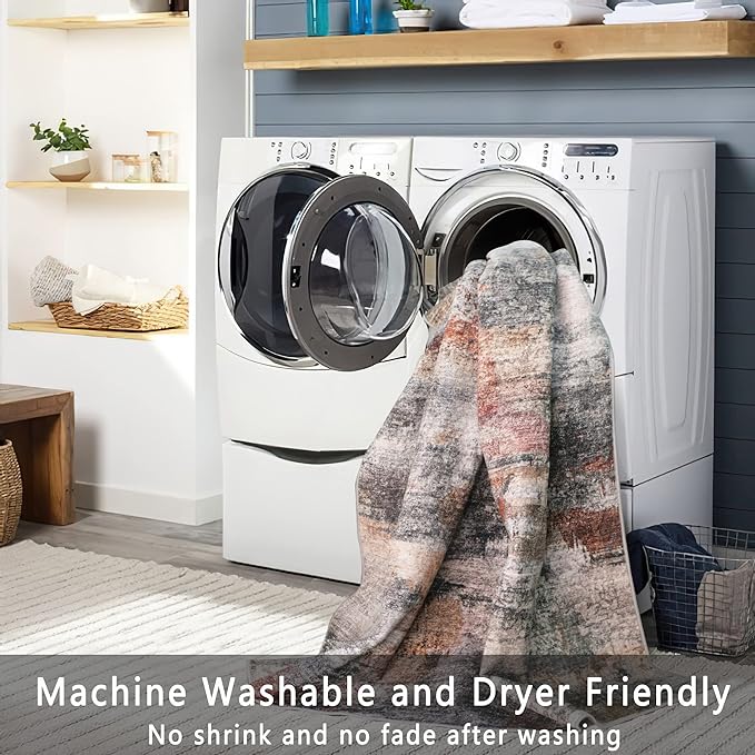 vivorug Grey Runner Rug 2x10 Machine Washable Rug with Non-Slip Backing, Ideal for Kitchen Hallway Entryway Laundry Room - Modern Abstract, Durable, Easy Clean, Low Pile Carpet Runner