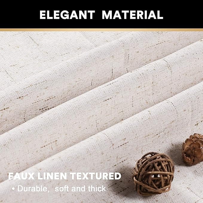 PrinceDeco Linen Blackout Curtains 108 Inch Blackout Curtains 100% Black Out Curtains Linen Look Patio Door Curtains for Sliding Glass Doors Extra Wide Thermal Insulated Drapes,W100 X L108 Inch, Ivory