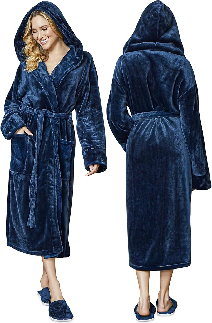 Lotus Linen Plush Robes for Women - Soft Bathrobe, Custom Monogram, Warm Fleece Robe with Pockets