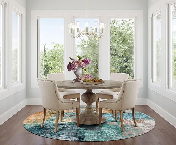 vivorug Round Rug 5ft Abstract Round Area Rug Non-Slip Indoor Carpet for Living Room Bedroom Entryway, Stain Resistant Home Decor Circle Rug, Rosy Clouds