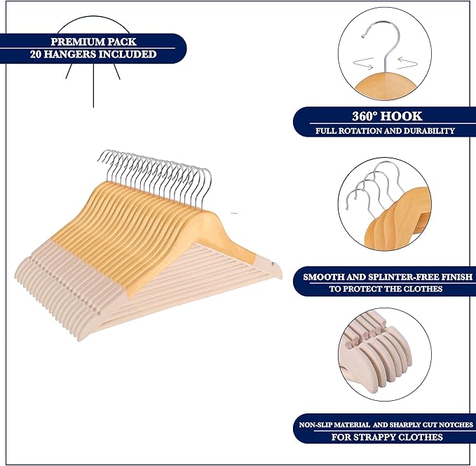 Wooden Hangers 20 Pack | Non-Slip Velvet Suit Hangers for Men | Luxury Velvet Hanger for Dresses, Coats, Jackets & Pants for Women and Men| Heavy-Duty Clothes Hanger - Beige – SAMSARC