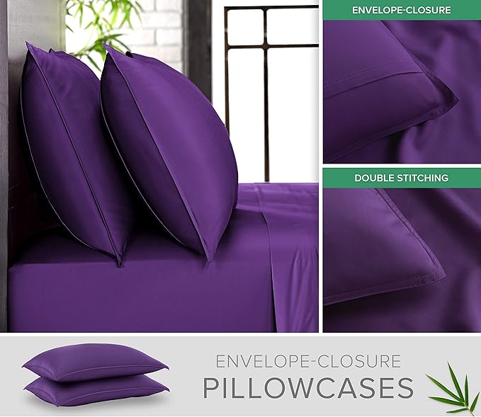 Pure Bamboo California King Sheets, Genuine 100% Organic Viscose Derived from Bamboo Bed Sheet Set, Soft & Cooling, Double Stitching, 2 Year Quality Promise (California King, Purple)