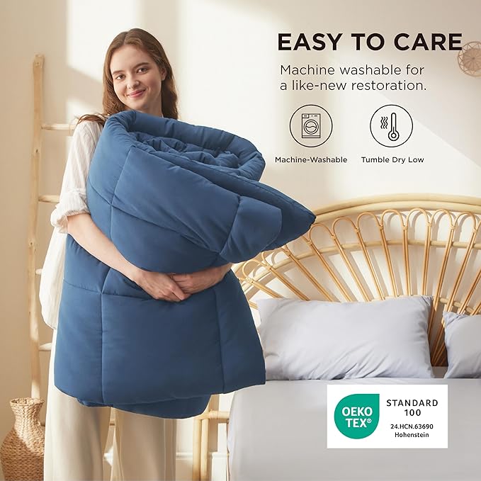 Bedsure Comforter Duvet Insert - Quilted Comforters Queen Size, All Season Duvet, GentleSoft Down Alternative Bedding, with 8 Tabs, Gifts for Women/Men, Dark Slate Blue, Queen 88 x 88 Inches