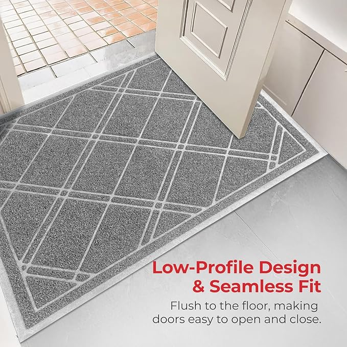 SlipToGrip Door Mat - Durable Door Outdoor Mats for High Traffic - Plaid Grey Mat with Water-Resistant Surface, Dura Loop - No-Slip and Easy-to-Clean for Indoor and Outdoor Entryway, 42 x 35 Inch