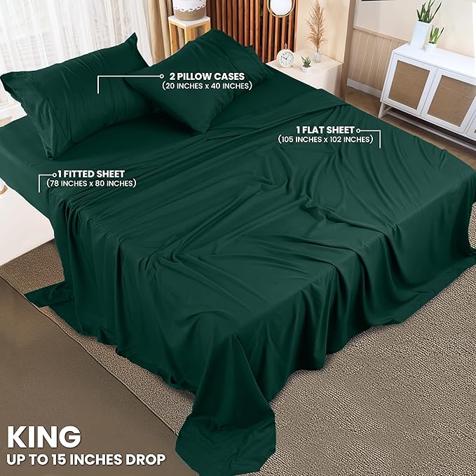 Utopia Bedding King Bed Sheets Set - 4 Piece Bedding - Brushed Microfiber - Shrinkage and Fade Resistant - Easy Care (Emerald Green)