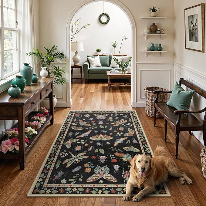 Lahome Insect Washable Small Area Rug, 3x5 Area Rug for Bedroom Living Room, Non-Slip Soft Accent Throw Carpet for Kitchen Office Entryway Bathroom Office, Black