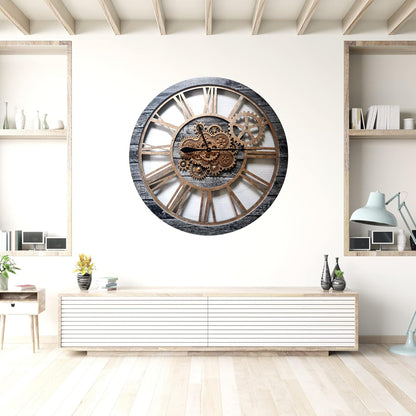 The Gears Clock 36'' Inch Real Moving Gear Wall Clock Vintage Industrial Oversized Rustic Farmhouse (Vintage Carbon Grey and Bronze)