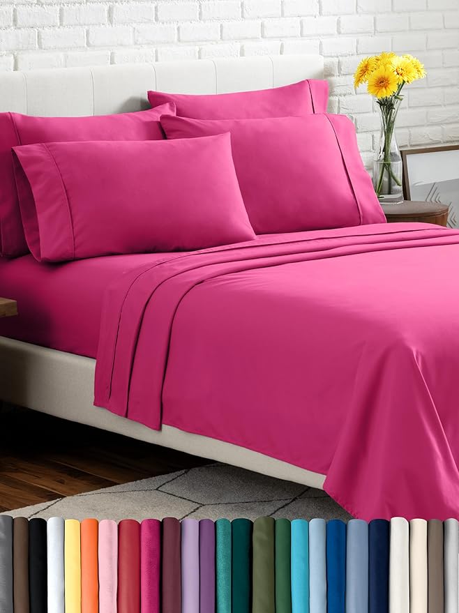 Bare Home Hotel Luxury Twin XL Sheet Set, Extra Soft - 4 Piece Set - Deep Pockets - Easy Fit - Cooling & Breathable - Wrinkle, Fade, Stain Resistant - Includes 2 Pillowcases (Twin XL, Pink)