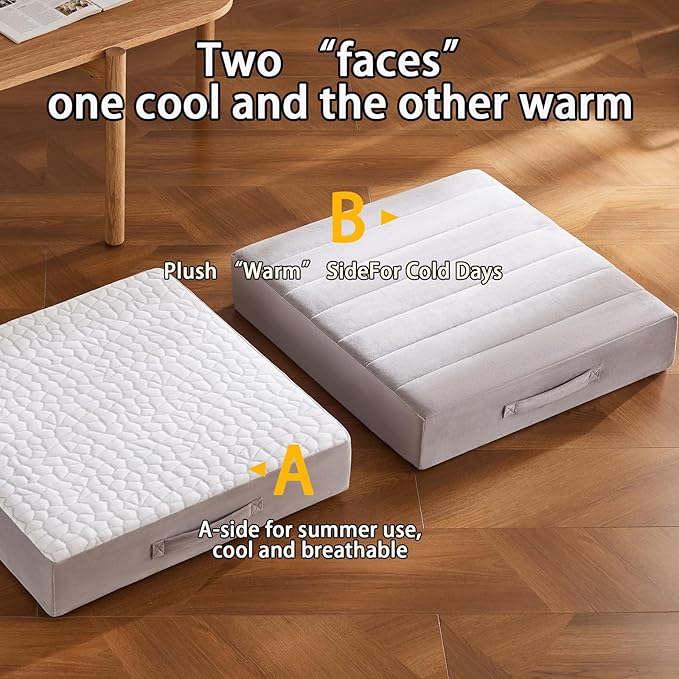22 inch Floor Pillow for Adults and Kids - Meditation Cushions and Yoga Cushion for Floor Sitting - Ideal for Living Room and Outdoor Use - Machine Washable (Light Gray)