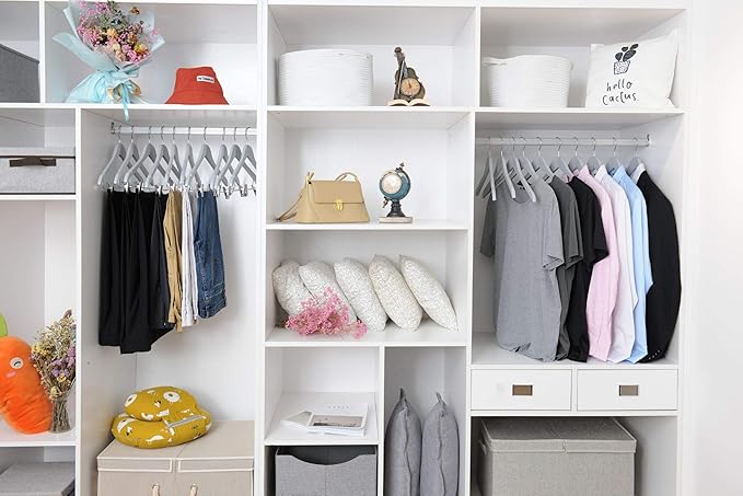Quality Wooden Semi Curved Skirt Hangers with Clips, 10-Pack Smooth Solid Wood Pants Hangers with Durable Adjustable Metal Clips, Swivel Hook, Coat, Jacket, Blouse Suit Hangers (Gray, 10)