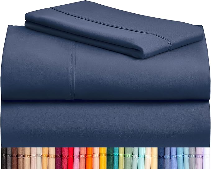 LuxClub 3 PC Twin XL Sheet Set, Deep Pockets Wrinkle Free Cooling Bed Sheets Hotel Bedding for Women, Men, Kids & Teens, Includes 1 Fitted Sheet, 1 Flat Sheet and 1 Pillowcase-Silky Soft Navy