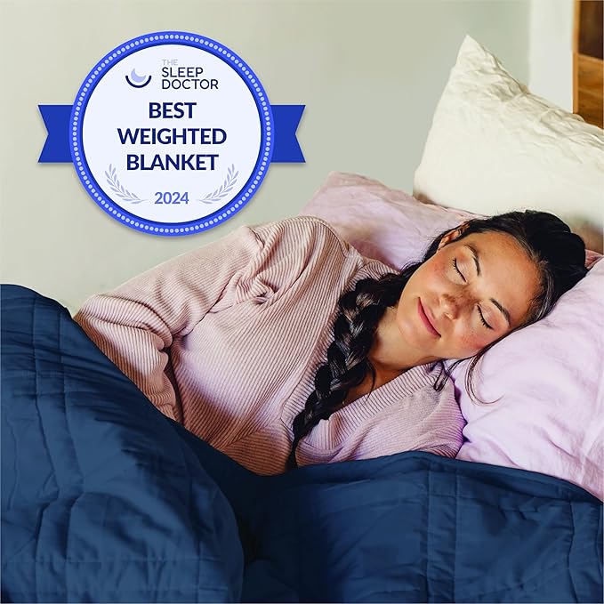 Baloo Weighted Blanket for Adults 15 lb (Navy Blue, 60"x80") | Cool & 100% Cotton | Machine Washable & Dryer Safe | Glass Microbead Fill