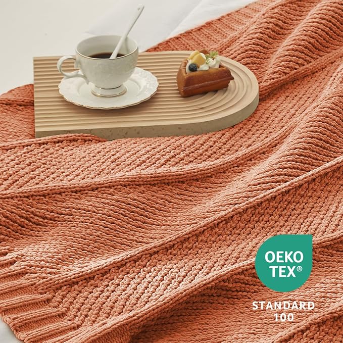 Amélie Home Chevron Chenille Knit Throw Blanket for Couch, Cozy Texture Decorative Soft Blanket for Sofa & Chair, 50"x60", Burnt Orange