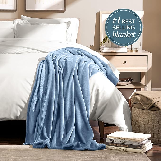 Bare Home Fleece Blanket - Twin/Twin Extra Long - Ultra-Soft Lightweight for Bed, Sofa, and Couch - Luxury Microplush - Cozy Warm Blanket (Twin/Twin XL, Coronet Blue)