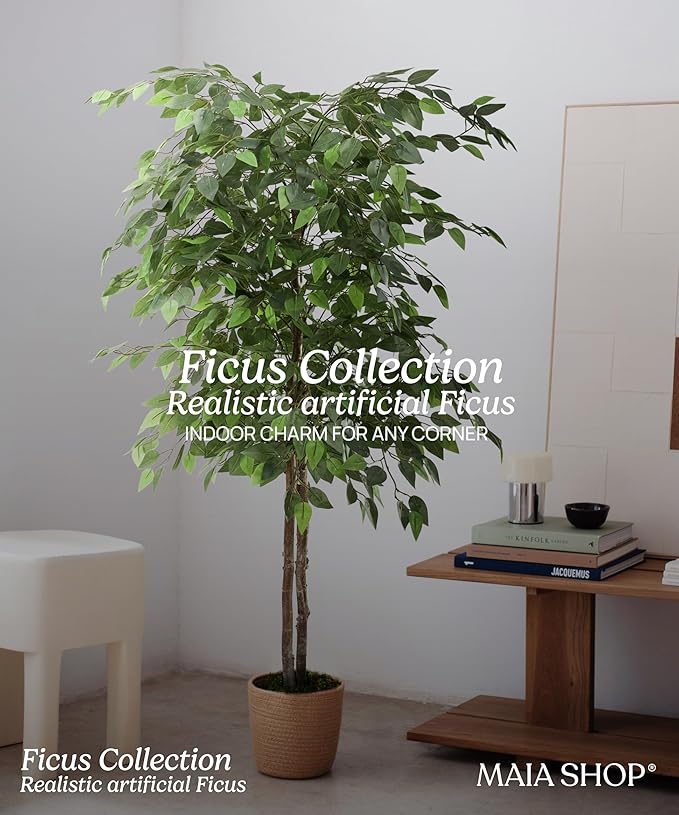Maia Shop 2 Pack, 5ft Artificial Ficus Tree, Fake Plants for Home Decor, Natural Wood Trunk