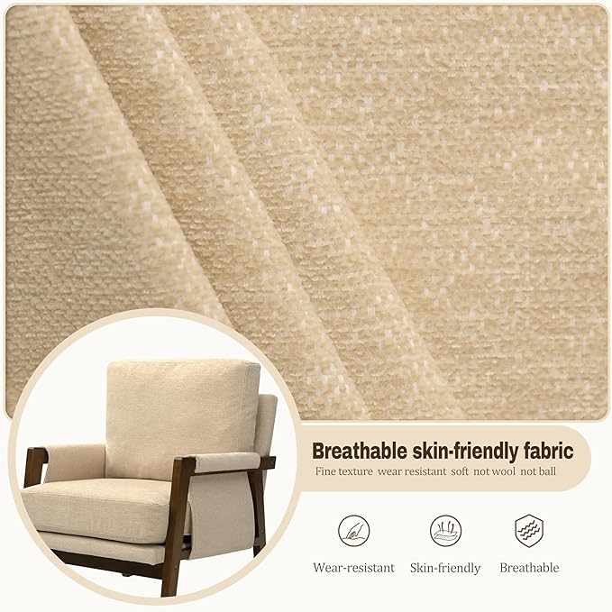 Accent Chairs for Living Room Set of 2, Modern Arm Chairs for Bedroom, Wooden Upholstered Mid Century Accent Chairs, Beige