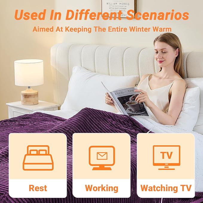 Heated Blanket Electric Twin, Soft Flannel Heating Blanket with 8 Hours Auto Off 10 Fast Heating Levels Machine Washable Sherpa Heated Blanket with Overheating Protection