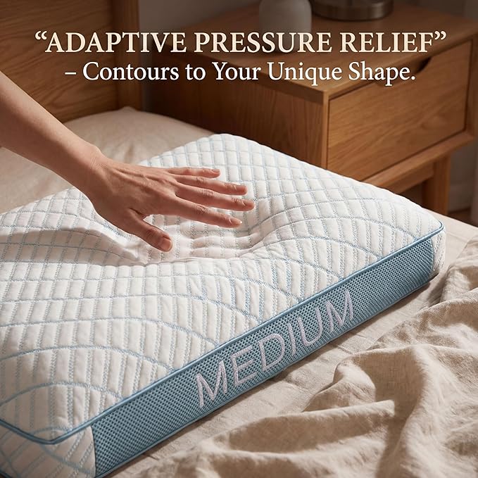 Glacia Contour Ergonomic Pillow – Contoured Cervical Neck Pillow for Sleeping and Pain Relief | Gel-Infused Memory Foam Pillows for Side Sleeper Relief, Queen Size