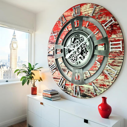 The Gears Clock Real Moving Gear Wall Clock England Line (Red Lava, 36 inches (90 cm))