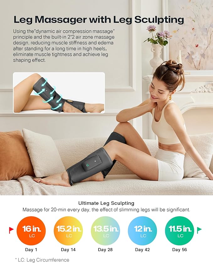 UREVO Smart Calf Massager with AI Massage Adaptation, Air Compression – Cordless Leg Massager for Circulation, Relaxation & Leg Sculpting – 3 Modes & 3 Intensities, Adjustable Heat, Long Battery