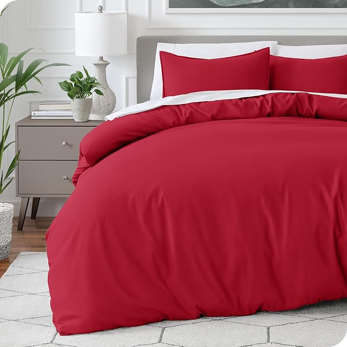 Bare Home Bedding Duvet Cover Oversized Queen Size - Premium 1800 Super Soft Collection - Lightweight, Cooling Duvet Cover - Soft Breathable Bedding (Oversized Queen, Red)