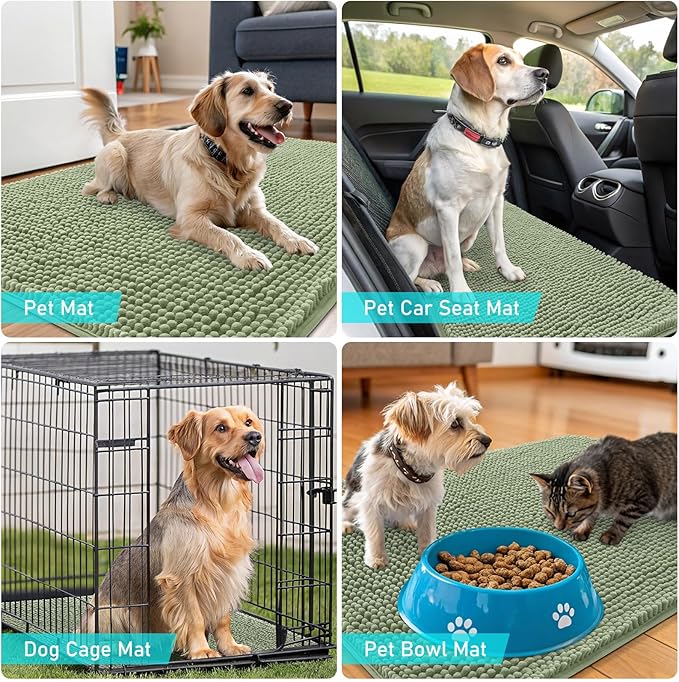 OLANLY Dog Door Mat for Muddy Paws 34x21, Absorbs Moisture and Dirt, Absorbent Non-Slip Washable Doormat, Quick Dry Chenille Mud Mat for Dogs, Entry Indoor Entryway Carpet for Inside Floor, Sage Green
