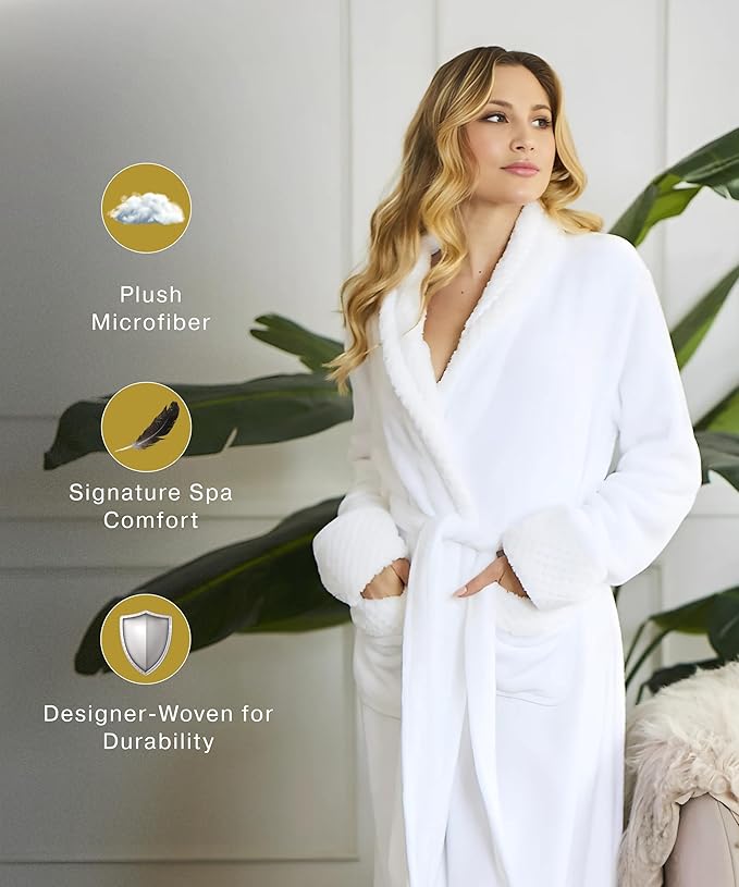 Lotus Linen Plush Robes for Women - Soft Bathrobe, Custom Monogram, Warm Fleece Robe with Pockets