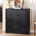 LEYAOYAO Fluted 5 Drawers Dresser for Bedroom, 34" Tall Modern Chest of Drawers with Metal Handle, Curved Profile Design,Black Wood Drawer Organizer for Bedroom, Living Room, Hallway, Entryway