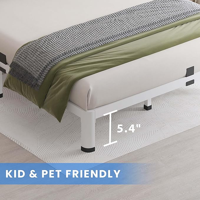 MAF 7 Inch Full Size Metal Platform Bed Frame White with Round Corner Legs, Mattress Slide Stopper, 3000 LBS Heavy Duty Steel Slats Support, Noise Free, No Box Spring Needed, Easy Assembly