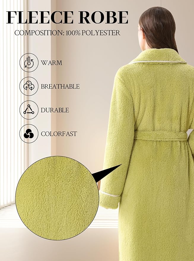 Hellomamma Long Bath Robe for Womens Plush Soft Fleece Bathrobes Nightgown Ladies Pajamas Sleepwear Housecoat