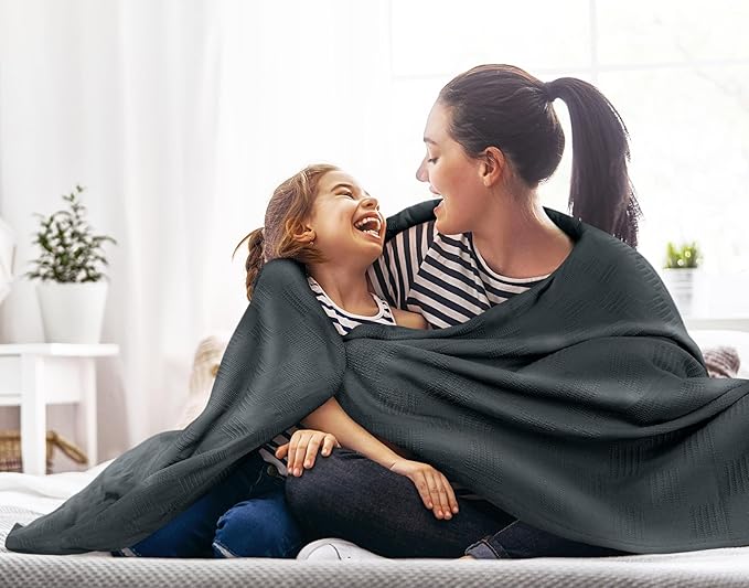Utopia Bedding Smoke Gray 100% Cotton Blanket [Throw Size - 60x50 Inch] 350GSM Lightweight, Soft and Breathable Thermal Blanket for All Seasons