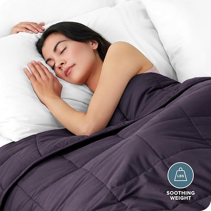 Bare Home Weighted Blanket Twin or Full Size 10lb (40" x 60") - All-Natural 100% Cotton - Premium Heavy Blanket Nontoxic Glass Beads (Eggplant, 40"x60")
