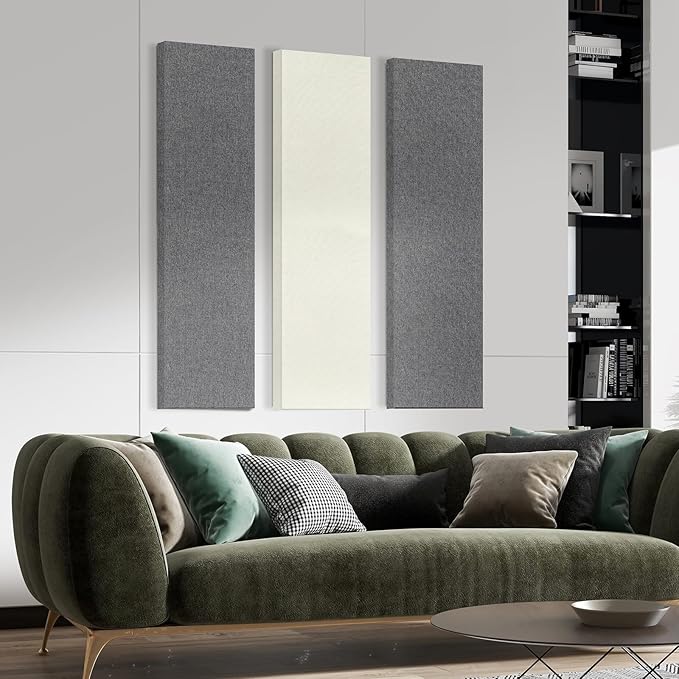 UMIACOUSTICS 2 PCS Fiberglass Acoustic Panels, 48x12x2 Inches Sound Absorbing Panels, Sound Proof Panels for Studios, Office, Home Theater. (Off White)
