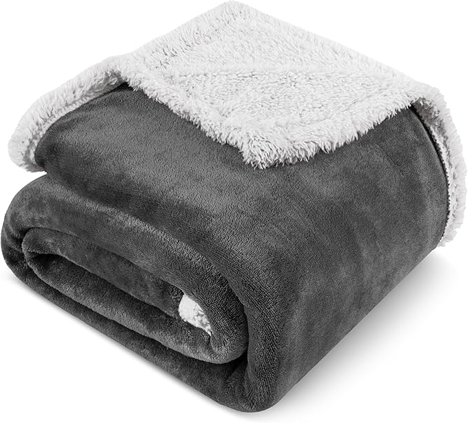 PAVILIA Sherpa Fleece Throw Blanket for Couch, Twin Size, Dark Grey, Plush Soft Fuzzy Sofa Blanket, Cozy Reversible Winter Throw for Women Men, 60x80 Inches