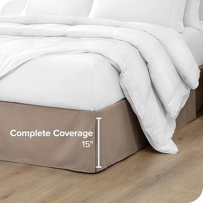 Bare Home King Bed Skirt - 15-Inch Tailored Drop Easy Fit - Bed Skirt for Beds - Center & Corner Pleats (King, Taupe)