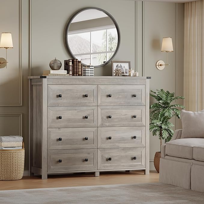 Tall 8-Drawer Dresser, Modern Wooden Storage Chest of Drawers, Dresser TV Stand, Wood Drawer Organizer with Metal Handles for Bedroom, Living Room, Hallway