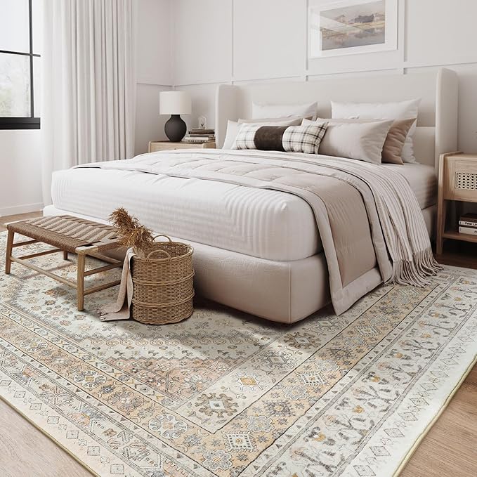zesthome 6x9 Area Rug, Super Soft Washable Rugs for Living Room, Non-Slip Stain Resistant Vintage Rugs, Ultra-Thin Large Area Rugs