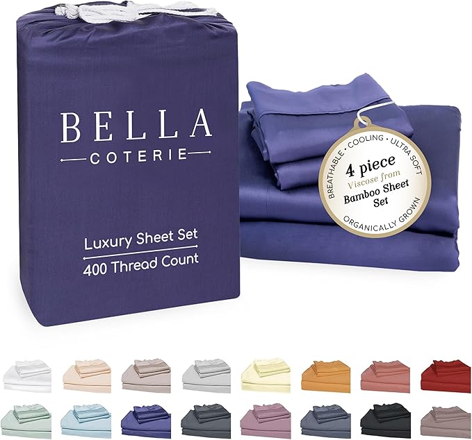 Bella Coterie Luxury Bamboo Viscose Full Size Sheet Set | 100% Organically Grown | Ultra Soft | Cooling for Hot Sleepers | 18" Deep Pocket [Twilight Blue]