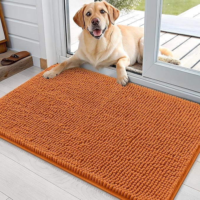 OLANLY Dog Door Mat for Muddy Paws 36x24, Absorbs Moisture and Dirt, Absorbent Non-Slip Washable Doormat, Quick Dry Chenille Mud Mat for Dogs, Entry Indoor Entryway Carpet for Inside Floor, Clay