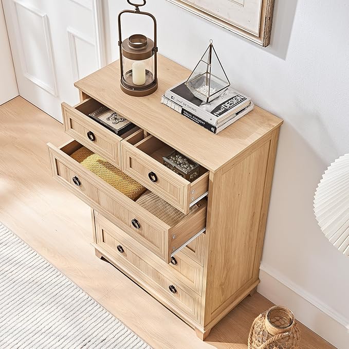 Farmhouse 6 Drawer Dresser for Bedroom Set of 2, 41" Tall Small Dressers & Chest of Drawers, Rustic Wood Dresser with Metal Handle, Storage Organizer Closet for Living Room, Hallway, Entryway