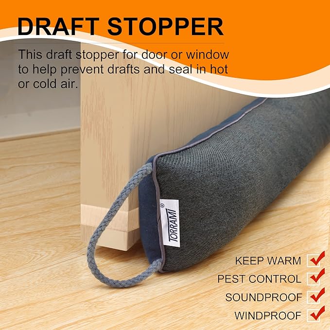 TORRAMI 36" Door Draft Stopper Under Bottom Insulation Noise Air Stopper 2.1LB,Draft Stopper Guard Seal for Doors and Windows - Dark Blue