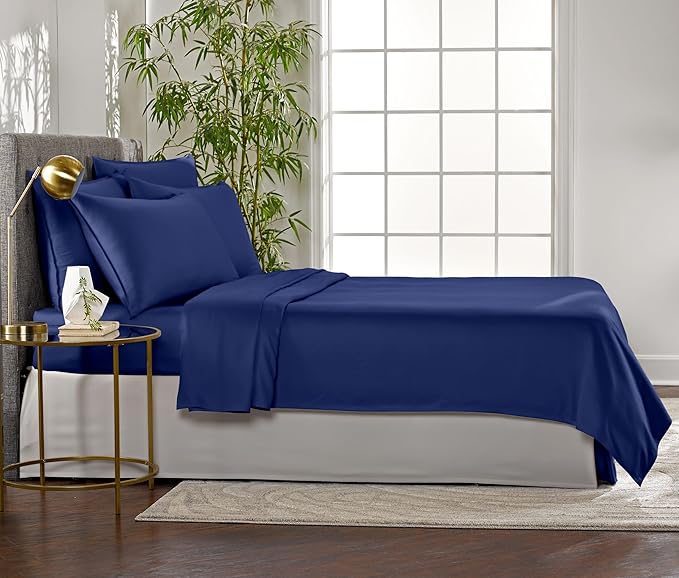 Pure Bamboo Full Sheets, Genuine 100% Organic Viscose Derived from Bamboo Bed Sheet Set, Luxuriously Soft & Cooling, Double Stitching, 2 Year Quality Promise (Full, Cobalt Blue)