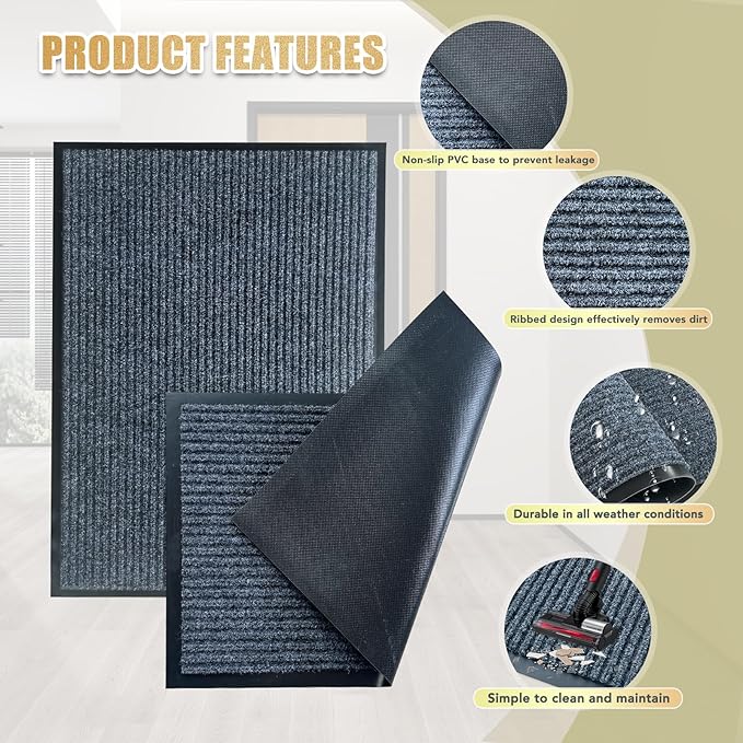 Front Door Mat,4'x5'Indoor Outdoor Door Mat,Heavy Duty Durable Welcome,Commercial Floor Mats Inside Outside Entrance, Waterproof All-Season, All-Weather Non Slip Backing Doormat for Entryway,Dark Gray