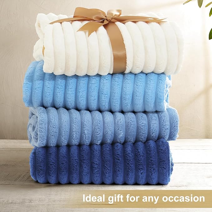 decorUhome Christmas Soft Fleece Navy Blue Blanket Queen Size for Bed, Cozy Fluffy Plush Flannel Large Striped Throws for Couch Sofa, Lightweight Decorative Fuzzy Blanket for Woman, 90x90 Inches