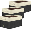 BALEINE 3 Pack Fabric Storage Bins for Shelves, Linen Storage Baskets for Organizing, Decorative Closet Bins for Clothes, Home (Black, 12"x8"x8")