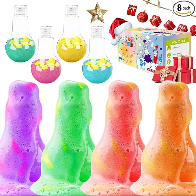 Bath Potion for Kids - 8 Pack Skin Friendly Foam Bath Toys, Colorful Foams & Bubbles Fragrance Color Potions for Kids, Best Presents, Fun & Educational - 60g/Bottle